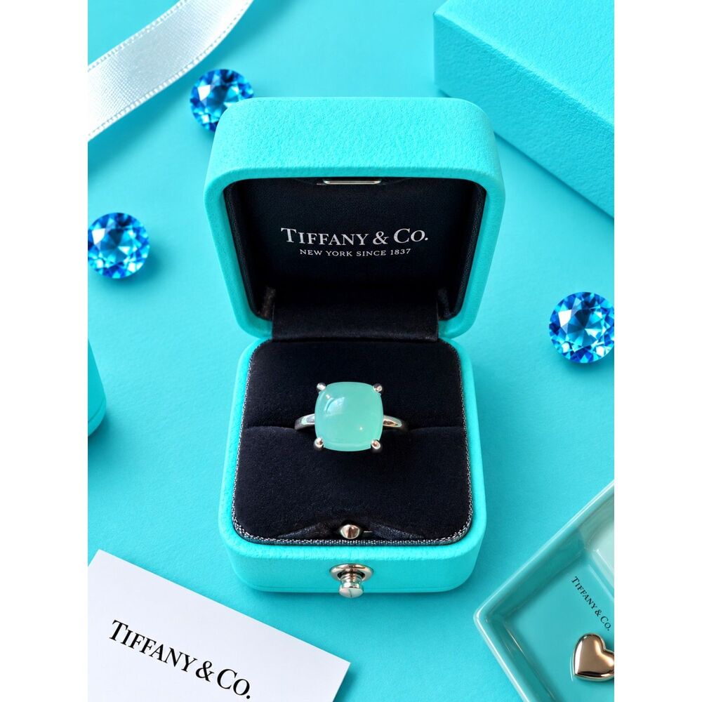 RARE LARGE Tiffany & Co Chrysoprase Sugar Stacks Ring in Silver, sz 10
